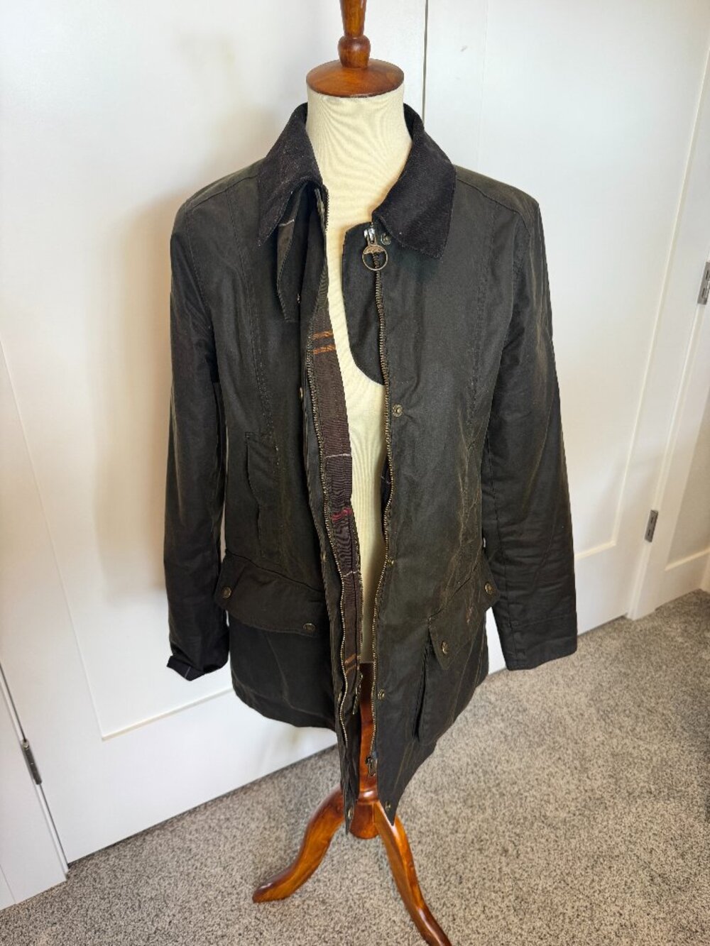 Barbour Fiddich Waxed Cotton Coat Olive Classic US 10 UK 14